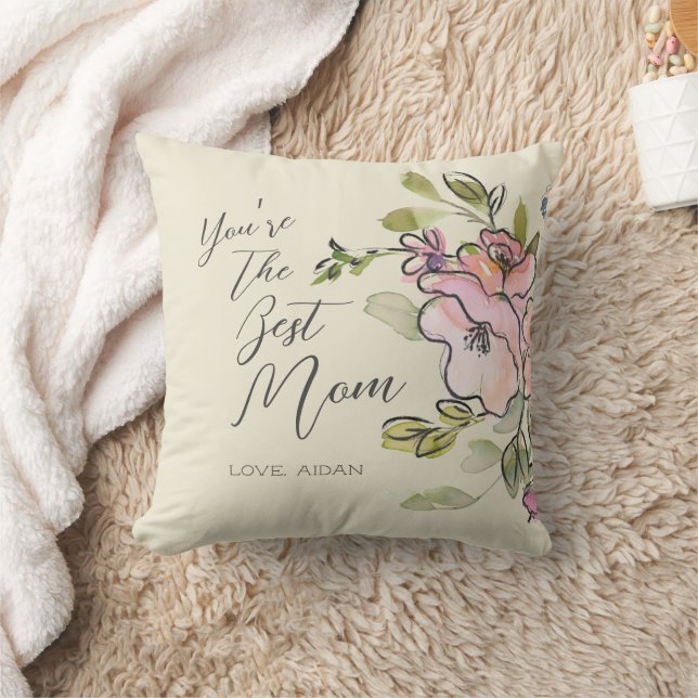 Beautiful watercolor Floral Custom Best Mom Throw Pillow (Blanket)