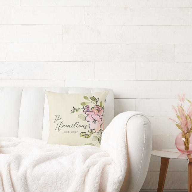Beautiful watercolor Floral Custom Established Throw Pillow (Couch)