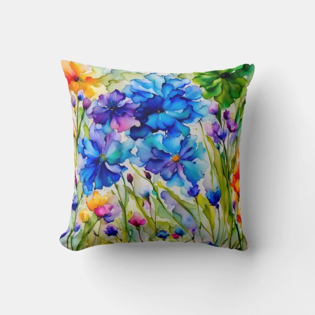 Beautiful watercolor. Floral garden Throw Pillow (Front)