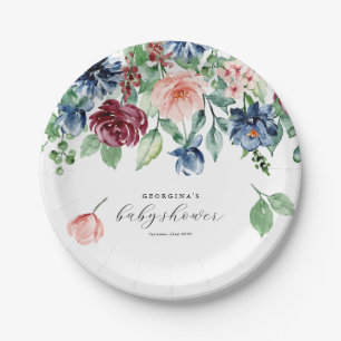 Beautiful Watercolor Floral & Greenery Baby Shower Paper Plate