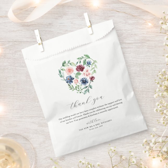 Beautiful Watercolor Floral Heart Wedding Favour Bag (Clipped)