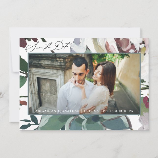 Beautiful Watercolor Floral Photo Save The Date (Front)