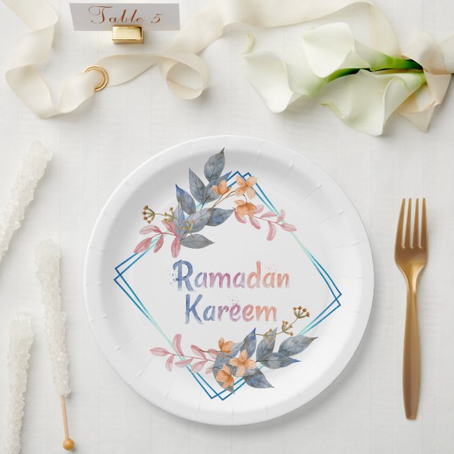 Beautiful Watercolor Floral Ramadan Kareem Paper Plate (Wedding)