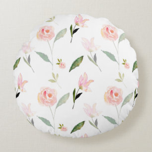 Beautiful Watercolor Floral Round Pillow