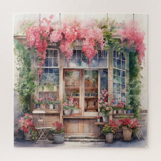 Beautiful Watercolor Floral Storefront Jigsaw Puzzle (Vertical)