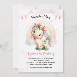 Beautiful Watercolor Floral Unicorn Birthday Invit Invitation