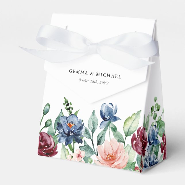 Beautiful Watercolor Floral Wedding Personalized Favor Box (Front Side)