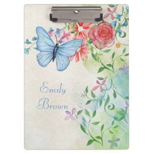 Beautiful Watercolor Floral with Butterfly Clipboard