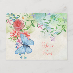 Beautiful Watercolor Floral with Butterfly Postcard