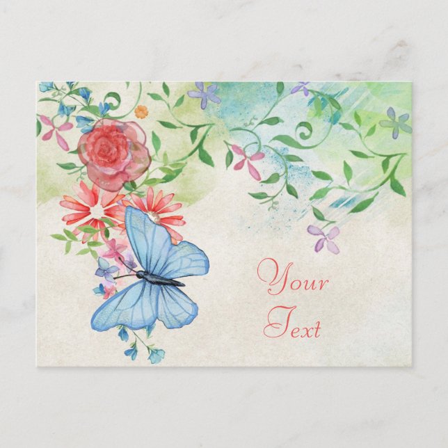 Beautiful Watercolor Floral with Butterfly Postcard (Front)