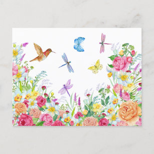 Beautiful Watercolor Flower Garden  Postcard