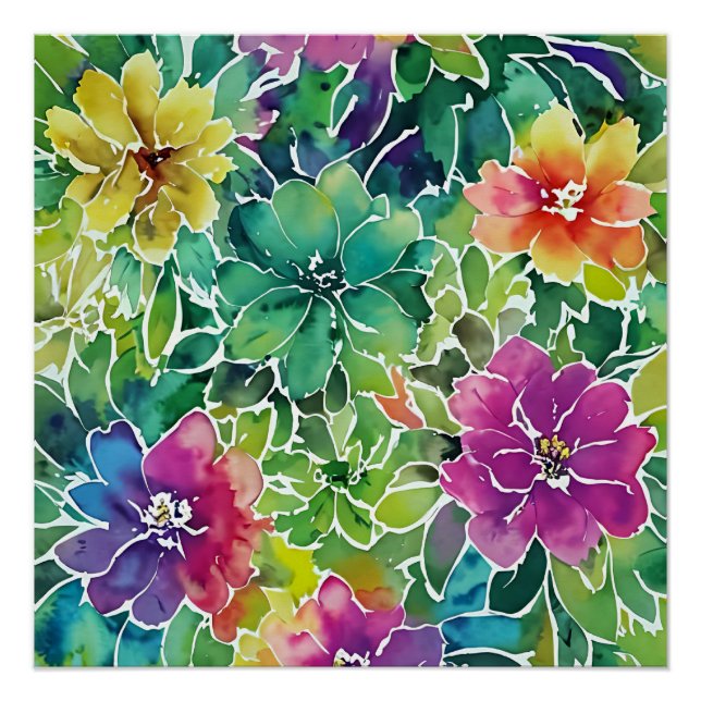 Beautiful Watercolor Flower Pattern Poster (Front)