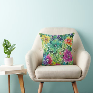 Beautiful Watercolor Flower Pattern Throw Pillow
