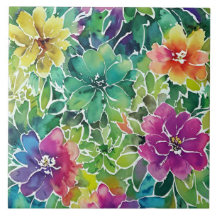 Beautiful Watercolor Flower Pattern Tile
