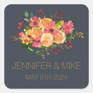 Beautiful watercolor flowers design square sticker