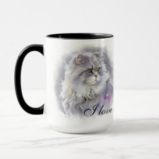 BEAUTIFUL WATERCOLOR FLUFFY ANGORA CAT MUG