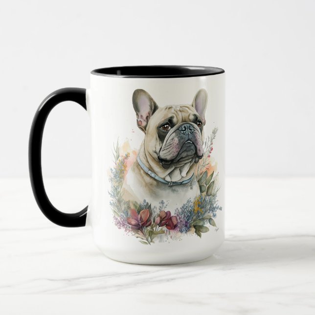 BEAUTIFUL WATERCOLOR FRENCH BULLDOG DOG MUG (Left)