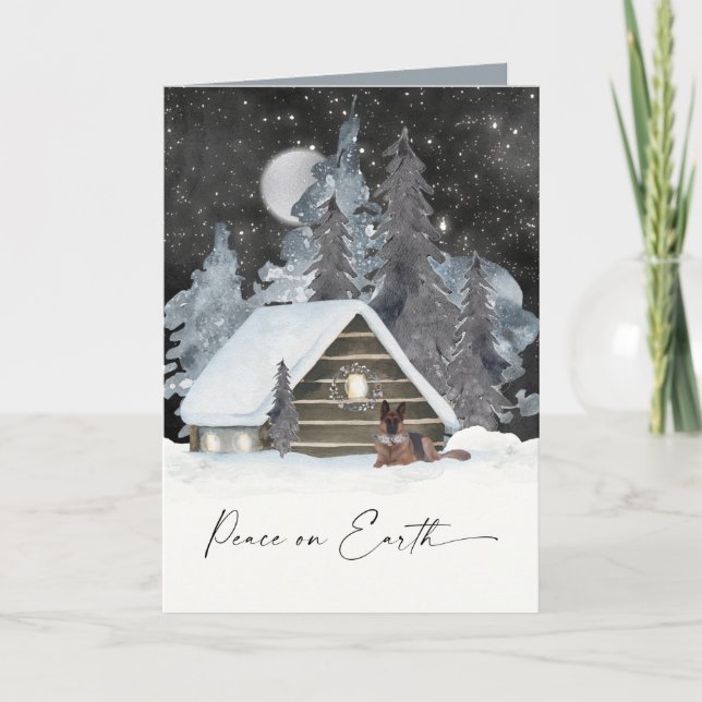 Beautiful Watercolor German Shepherd Holiday  Card (Front)