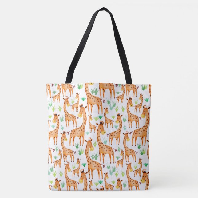 Beautiful Watercolor Giraffe Animal Kids Tote Bag (Front)
