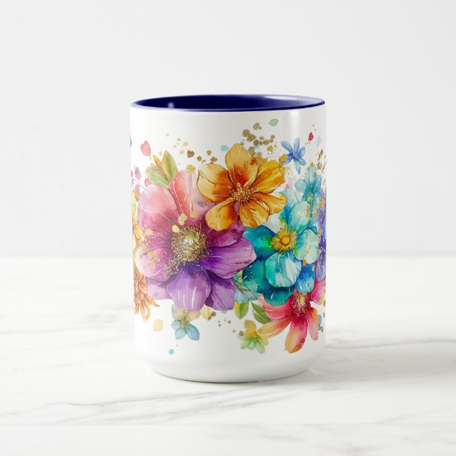 Beautiful watercolor golden flowers mug (Center)