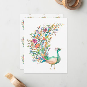 Beautiful watercolor green peacock card