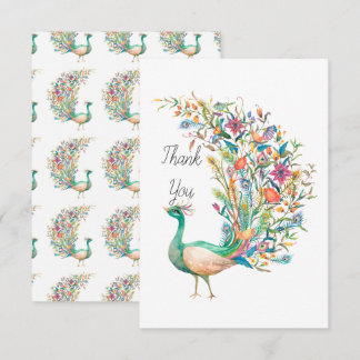 Beautiful watercolor green peacock thank you card