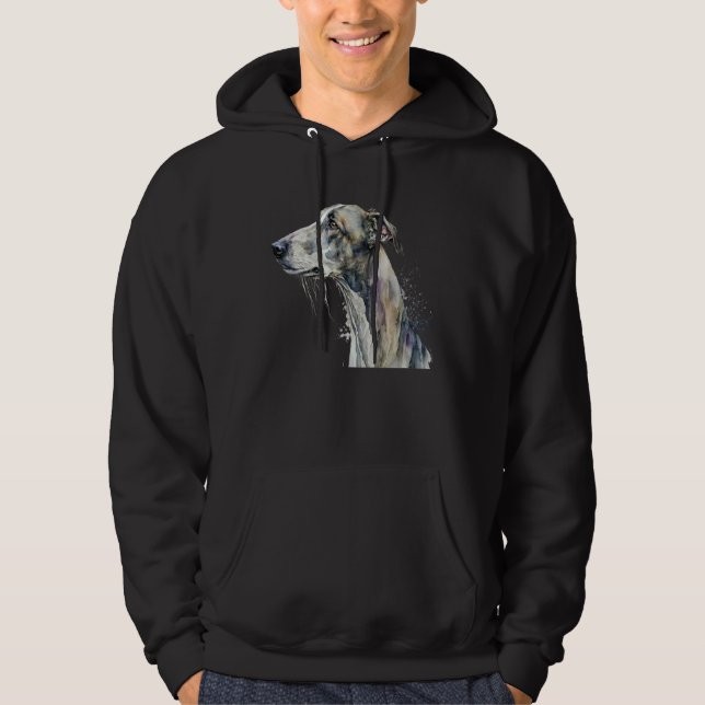Beautiful Watercolor Greyhound Portrait Hoodie (Front)