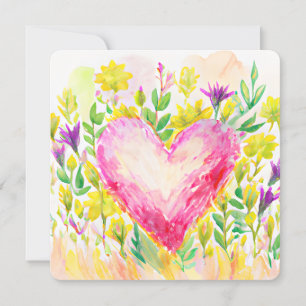 Beautiful watercolor heart and flower card
