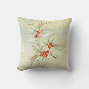 Beautiful Watercolor Holy Berries Design Christmas Throw Pillow