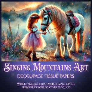 Beautiful Watercolor Horse and Girl Decoupage Tissue Paper