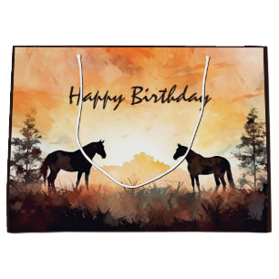 Beautiful Watercolor Horses at Sunset Birthday Large Gift Bag