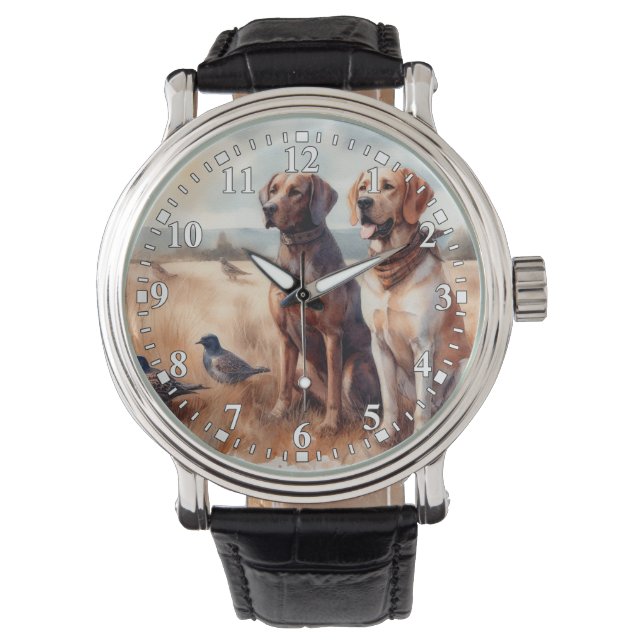 Beautiful Watercolor Hunting Dogs Watch (Front)