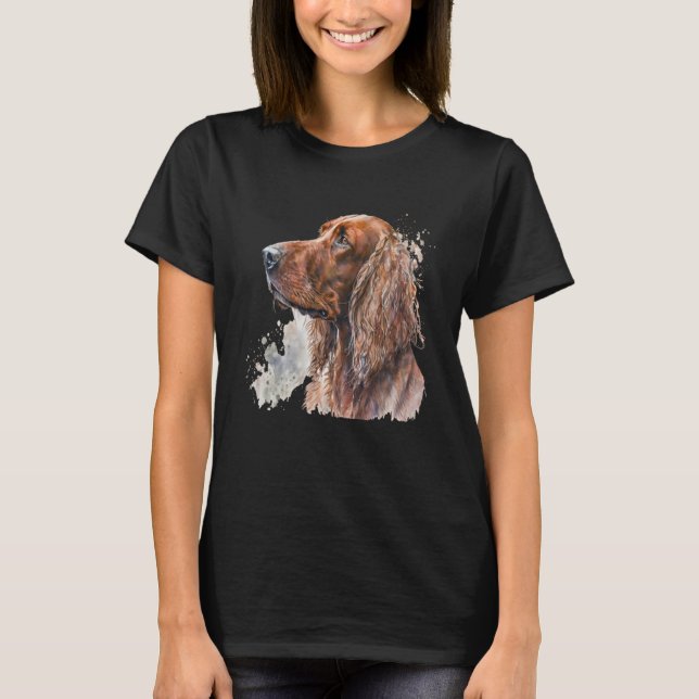 Beautiful Watercolor Irish Setter Portrait T-Shirt (Front)