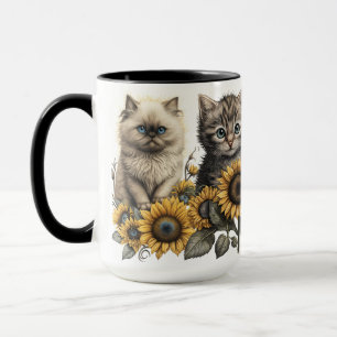 BEAUTIFUL WATERCOLOR KITTENS WITH SUNFLOWERS MUG