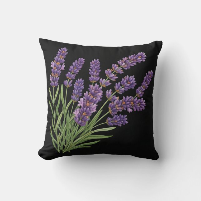 Beautiful watercolor lavender flower design throw pillow (Front)