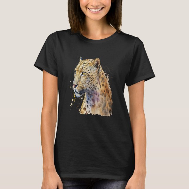 Beautiful Watercolor Leopard Portrait T-Shirt (Front)