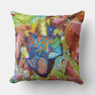 Beautiful Watercolor Mandarinfish Design Throw Pillow