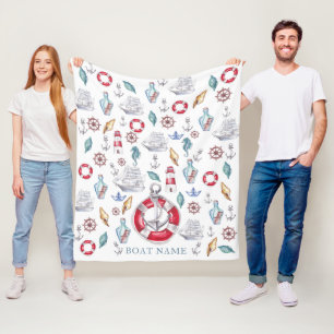 Beautiful Watercolor Nautical Boat Name Fleece Blanket