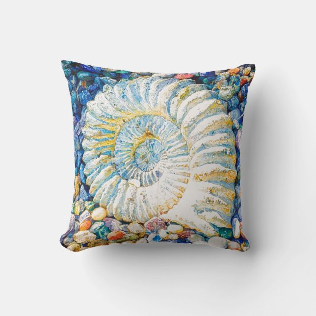Beautiful watercolor nautilus shell throw pillow (Front)