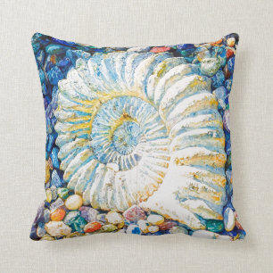 Beautiful watercolor nautilus shell throw pillow