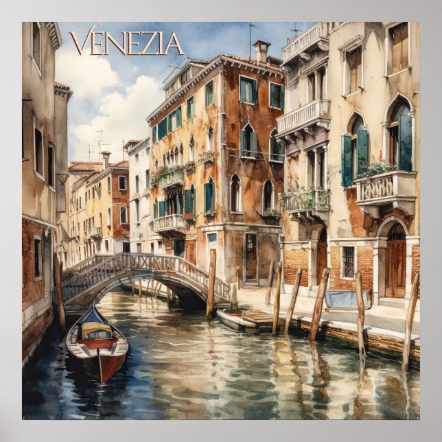 Beautiful Watercolor of Venice Travel Poster (Front)