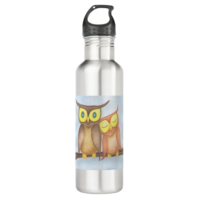 Beautiful Watercolor Owl Lovers 710 Ml Water Bottle (Front)