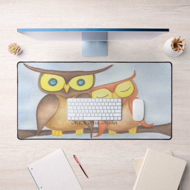 Beautiful Watercolor Owl Lovers Desk Mat (Office 1)