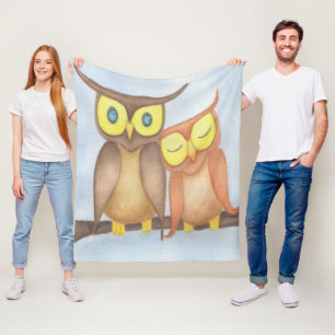 Beautiful Watercolor Owl Lovers Fleece Blanket
