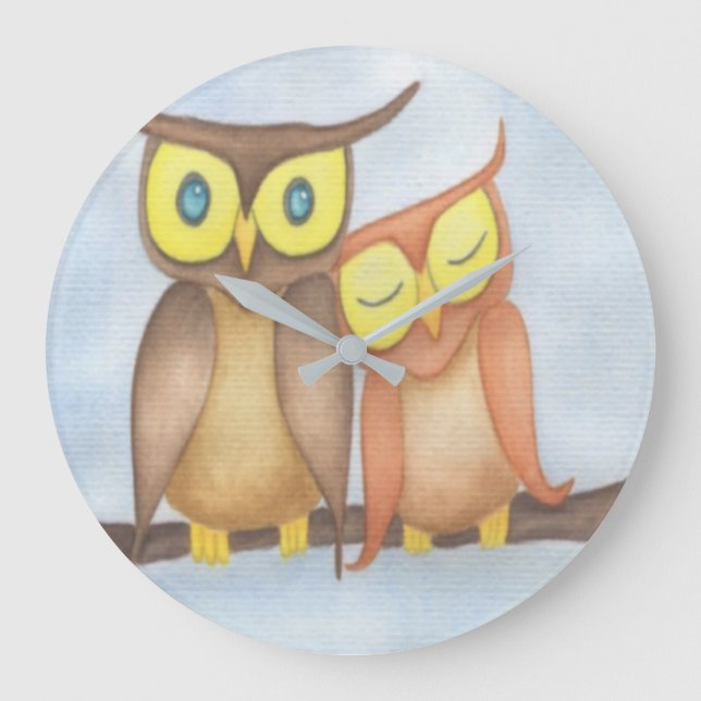 Beautiful Watercolor Owl Lovers Large Clock (Front)