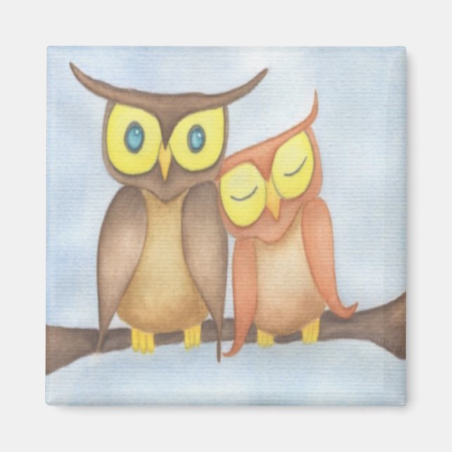 Beautiful Watercolor Owl Lovers Magnet (Front)