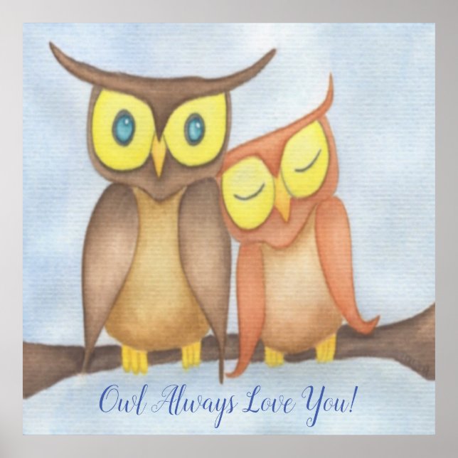 Beautiful Watercolor Owl Lovers Poster (Front)