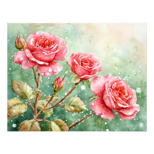 Beautiful Watercolor Painting of Red Roses Photo Print