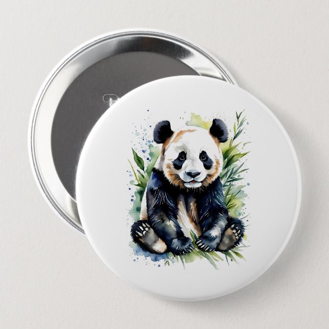 Beautiful Watercolor Panda Bear  4 Inch Round Button (Front & Back)