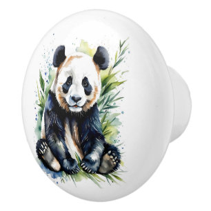 Beautiful Watercolor Panda Bear Ceramic Knob